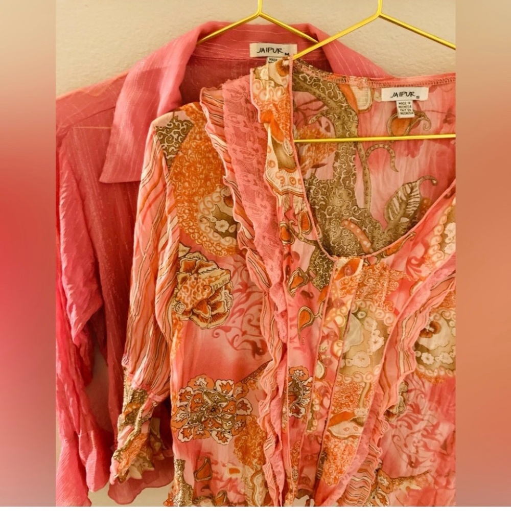 Two Pink Jaipur Blouse 
Silver & Ruffling & Pink with designs